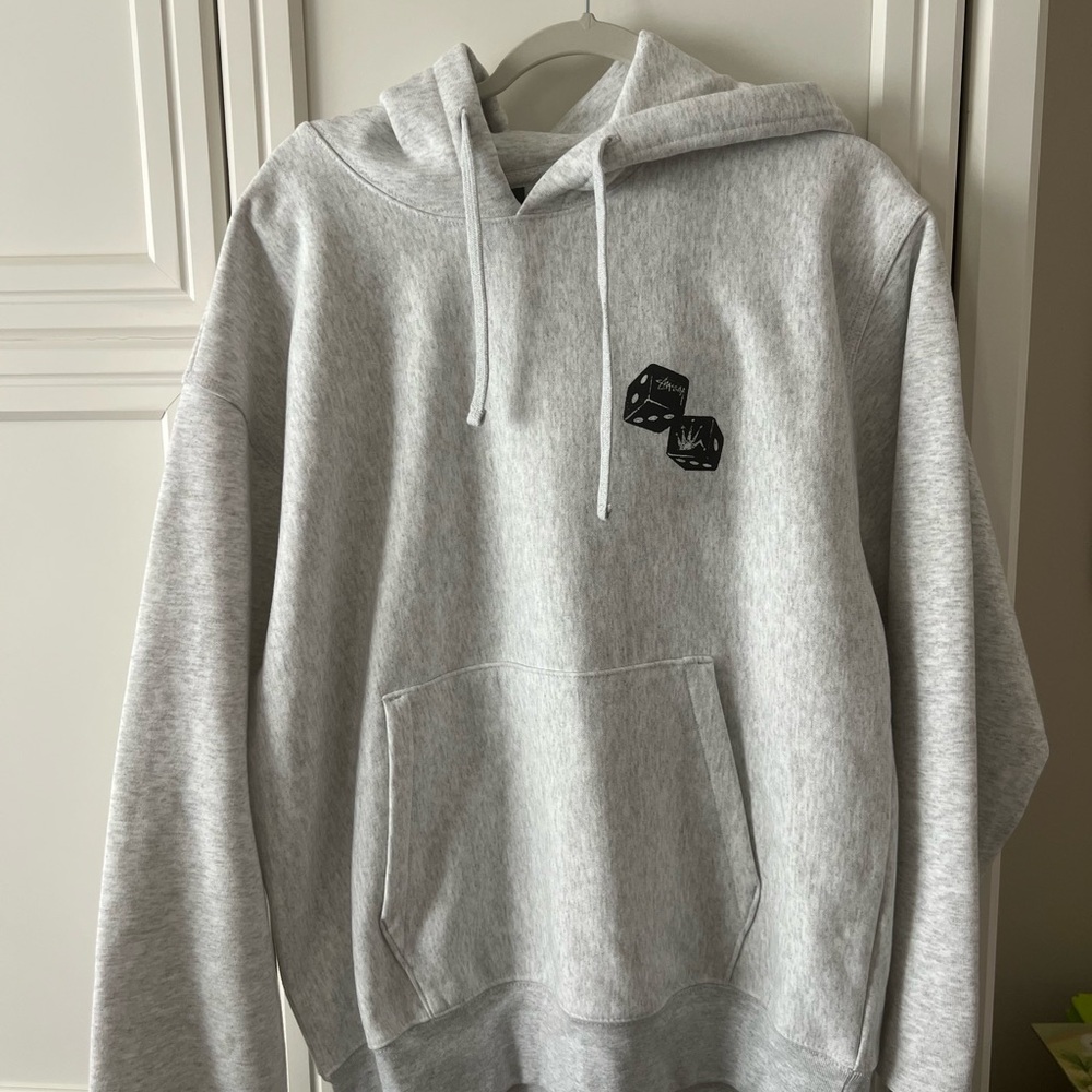 Stussy Heather Gray Hoodie with Dice Design